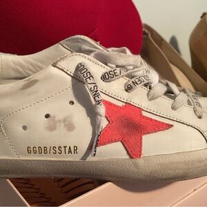 Golden Goose Like New White and Pink Distressed Sneakers